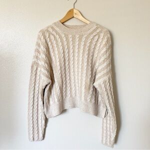 House Of Harlow 1960 Women's Soft Cable-Knit Pullover Sweater Cream Tan Small